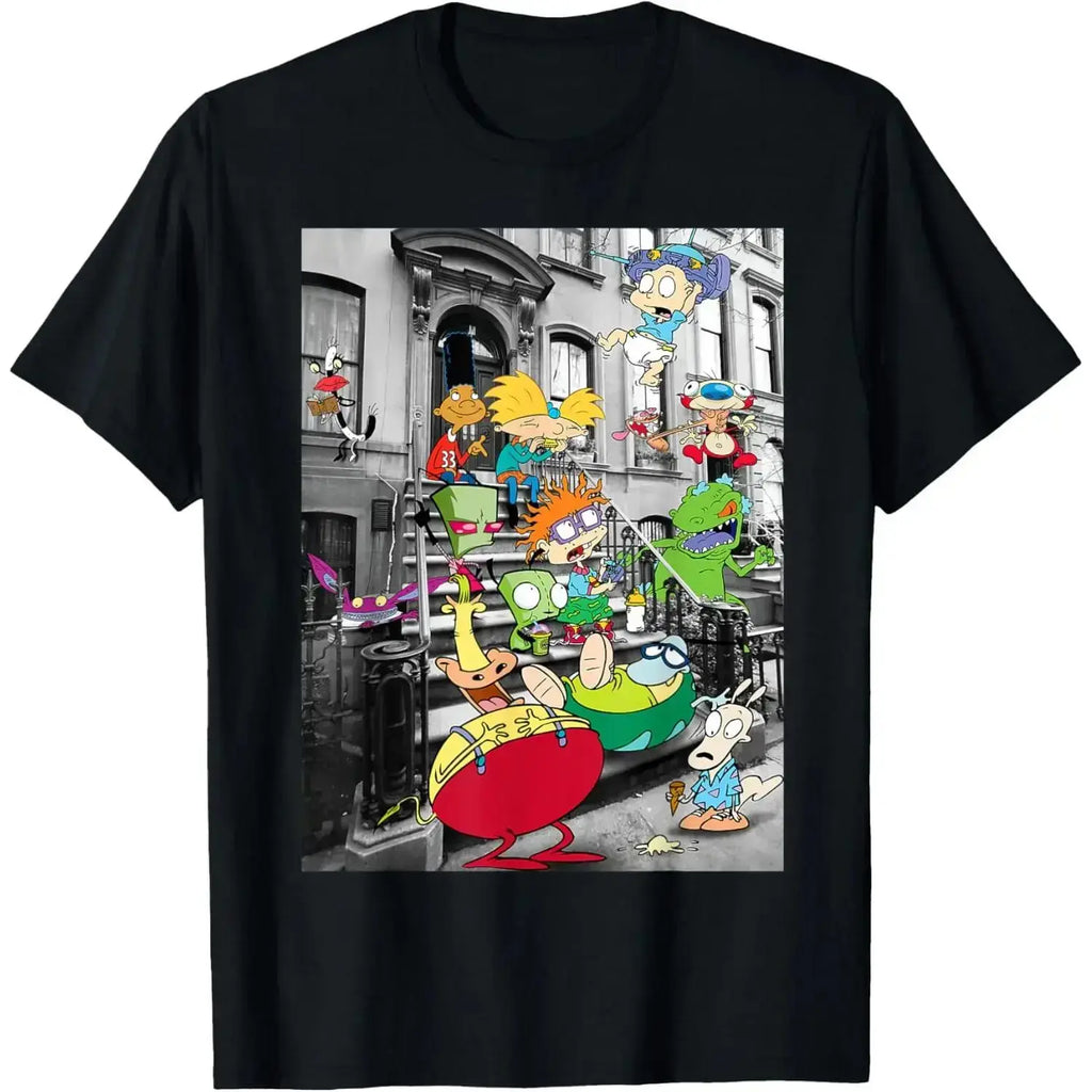 Men's Vintage Graphic T-Shirt with Double-Sided 90s Cartoon Print, Casual Streetwear Round Neck Short Sleeve in 100% Cotton