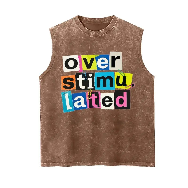 Women's Casual Graphic T-Shirt - "Overstimulated" Print Short Sleeve Summer Top, Black with White Lettering, Breathable Round Neck Tee for Casual Attire, Ladies T Shirts, Comfortable Tee, Relaxed Fit Shirt, Machine Washable Shirt
