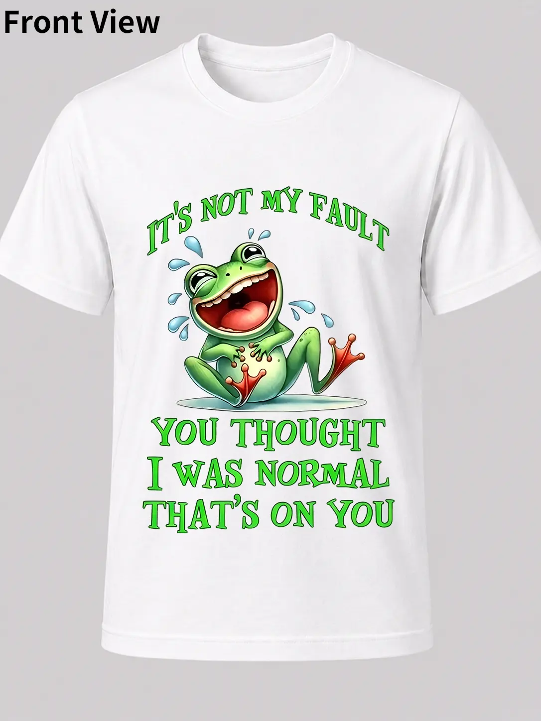 Funny Frog T-Shirt for Men & Women - "It'S Not My Fault You Thought I Was Normal" Slogan with Smiling Green Frog & Poison Dart Design,  Soft Crewneck Retro Graphic Tee, Casual Regular Fit Black Shirt with Vibrant Green Print