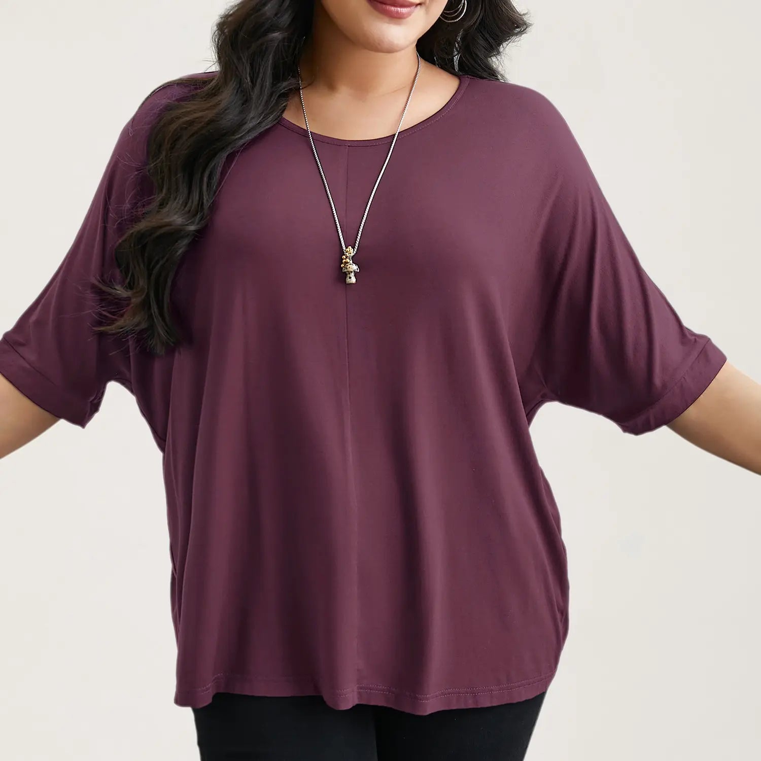 BLOOMCHIC Women's Plus Size Minimalist T-Shirts,  Garment Trendy Tops Casual Loose-Fit High-Stretch Sleeves Supersoft Round Neck Plain Style [M-6X] 2026 Summer Vibes Basic Tshirt Swimweek,summeroutfits,Summer wins,Deals for you days,
