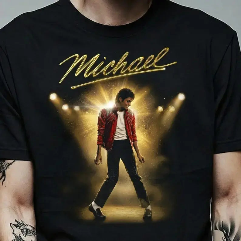Men's Michael Jackson King of Pop Halftone Round Neck Short-Sleeve Casual Streetwear Relaxed Fit T-Shirt - Menswear Tops, Michael Fan Gift
