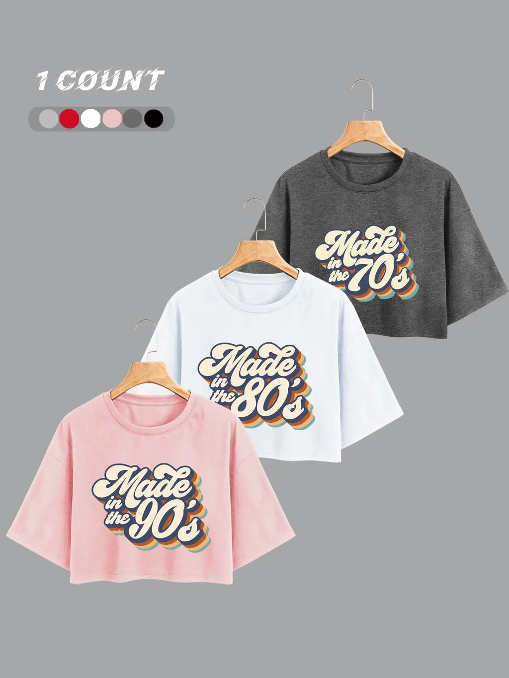 Women's 80s 90s Letter Print Round Neck Crop Tee, Casual Short Sleeve Crew Neck T-shirt for Daily Wear, Ladies Summer, Casual Chic Top, Casual Fashion Comfy