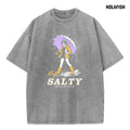 Holafish Women's Vintage Acid Wash Graphic Tee, Soft Cotton Short Sleeve Top, Casual Relaxed Fit Crewneck for Layering, Jeans