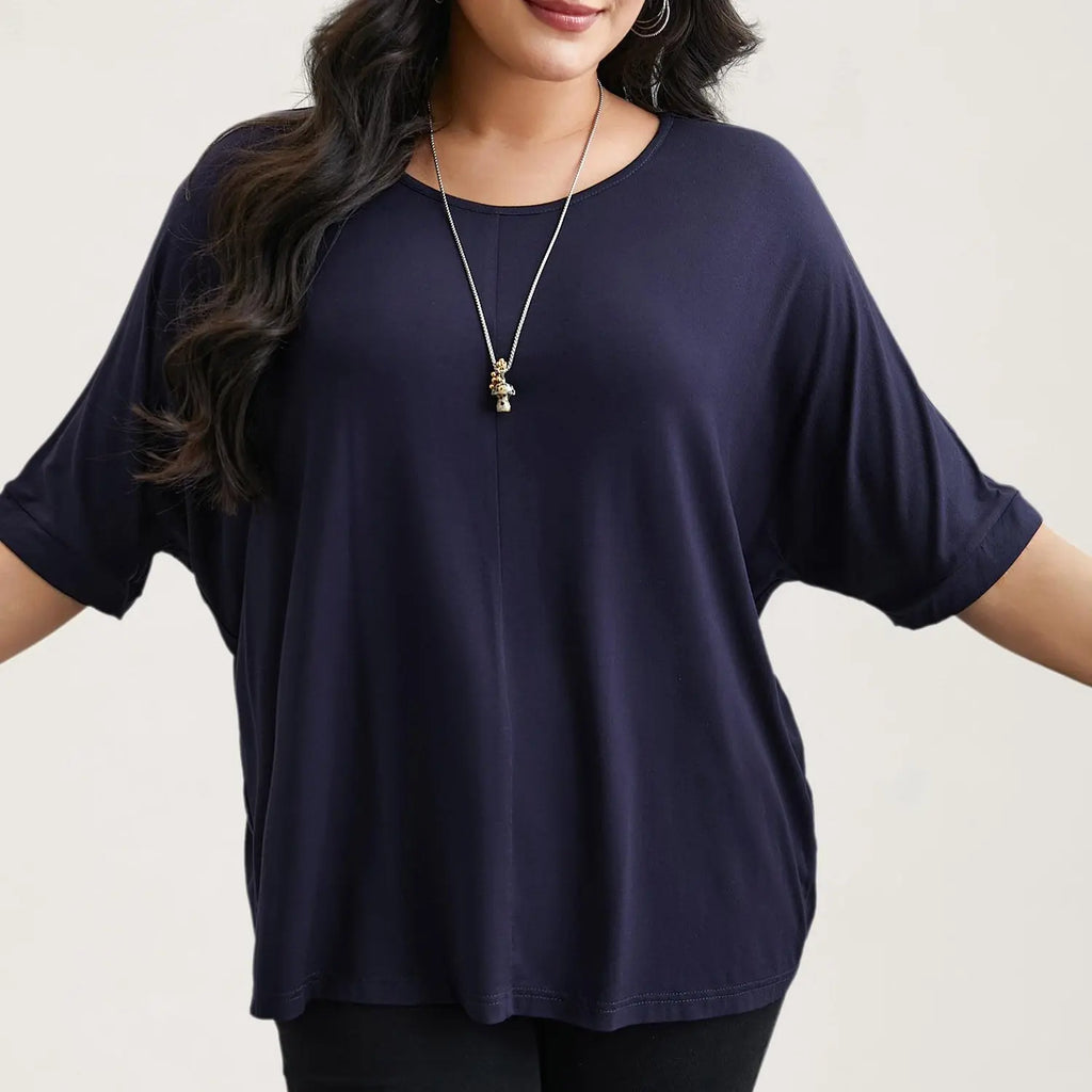 BLOOMCHIC Women's Plus Size Minimalist T-Shirts,  Garment Trendy Tops Casual Loose-Fit High-Stretch Sleeves Supersoft Round Neck Plain Style [M-6X] 2026 Summer Vibes Basic Tshirt Swimweek,summeroutfits,Summer wins,Deals for you days,