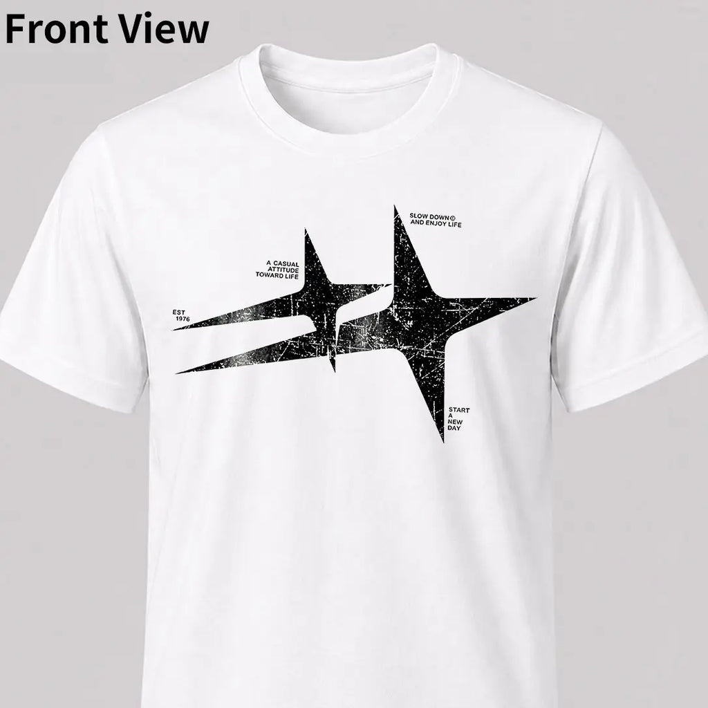 Men's Streetwear T-Shirt with Star Print - Short Sleeve Summer Tee, Loose Fit Drop Shoulder, Round Neck Casual Shirt, Star Patterns (Compatible with Star Symbol Design) for Casual Attire