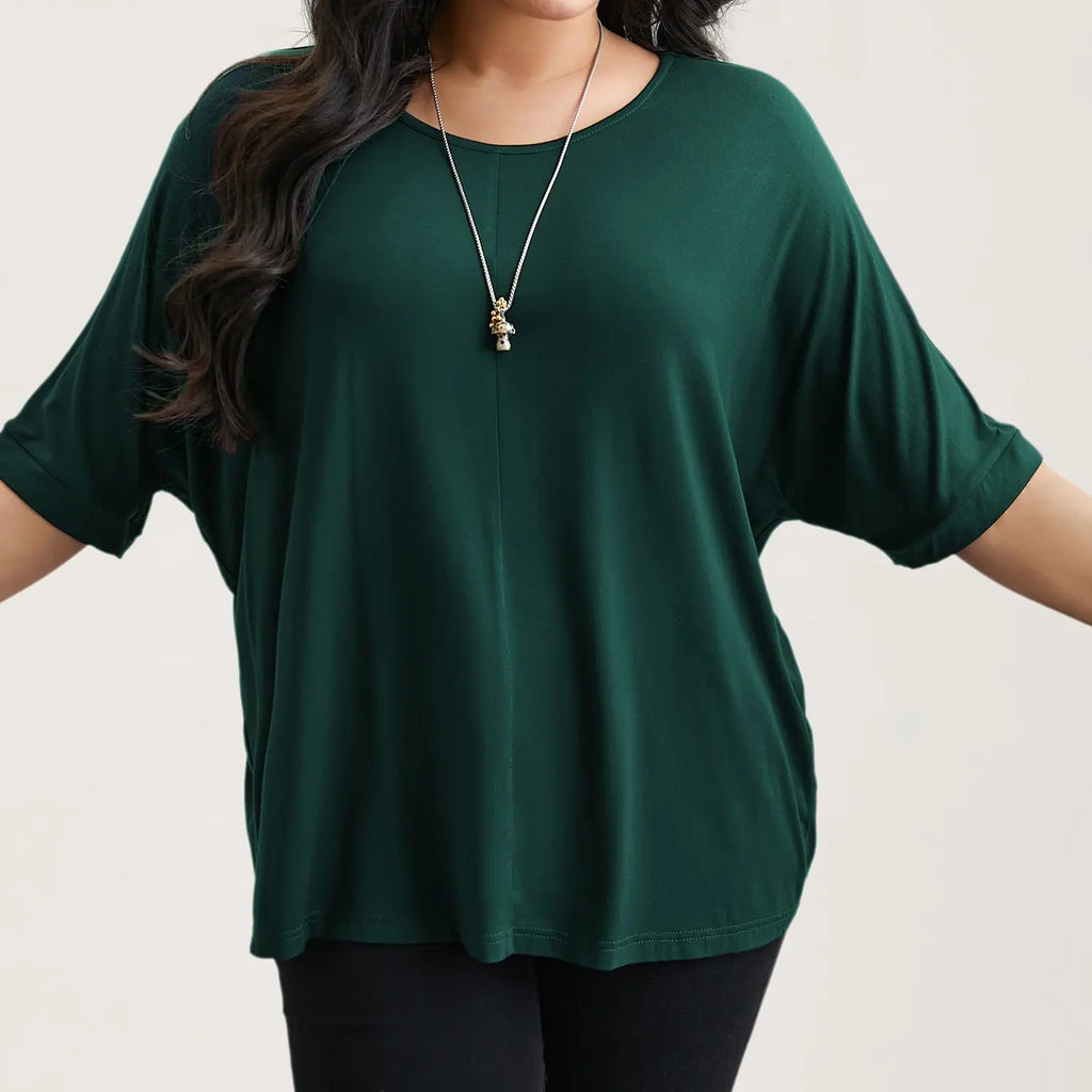 BLOOMCHIC Women's Plus Size Minimalist T-Shirts,  Garment Trendy Tops Casual Loose-Fit High-Stretch Sleeves Supersoft Round Neck Plain Style [M-6X] 2026 Summer Vibes Basic Tshirt Swimweek,summeroutfits,Summer wins,Deals for you days,