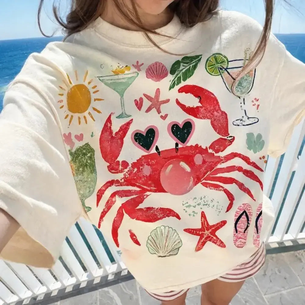 Comfort Colors Crab Blowing Bubble T-shirt, Coastal Nautical Shirt Summer Trending Gift For Her Womenswear Cotton Top