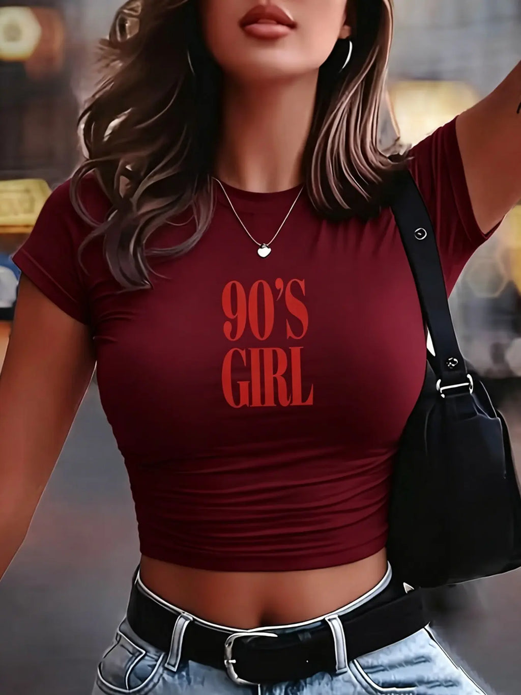 Women's Y2K Letter Print Short Sleeve T-Shirt, Vintage 90s Graphic Tee, Casual Fitted Round Neck Summer Top