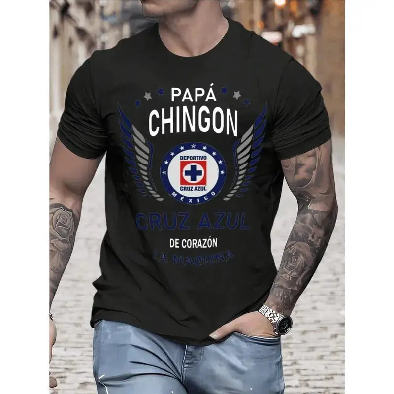 Cruz Azul "Papa Chingon" Graphic Tee - Premium Cotton Men's Soccer T-Shirt, Casual Summer Streetwear Top, Perfect Father's Day Gift for Soccer Dads, Oversized Sportswear Shirt