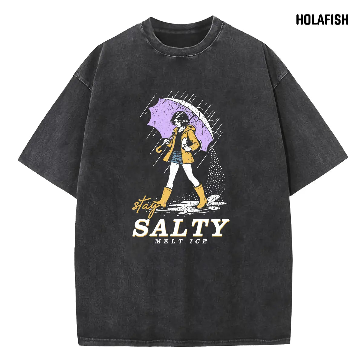 Holafish Women's Vintage Acid Wash Graphic Tee, Soft Cotton Short Sleeve Top, Casual Relaxed Fit Crewneck for Layering, Jeans