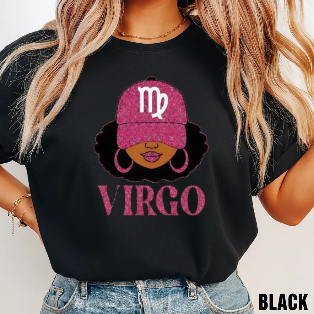 All 12 Zodiac Slay Girl T-shirt – Glitter Astrology Hat Graphic for Adults, Full Horoscope Star Sign Collection with Bold Zodiac Letter Design, Unisex Astrology Gift for Men & Women