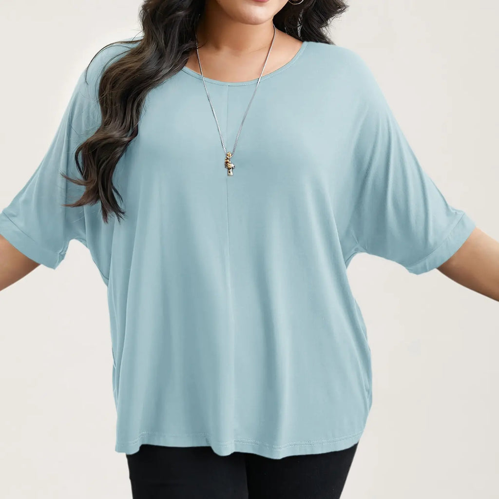 BLOOMCHIC Women's Plus Size Minimalist T-Shirts,  Garment Trendy Tops Casual Loose-Fit High-Stretch Sleeves Supersoft Round Neck Plain Style [M-6X] 2026 Summer Vibes Basic Tshirt Swimweek,summeroutfits,Summer wins,Deals for you days,