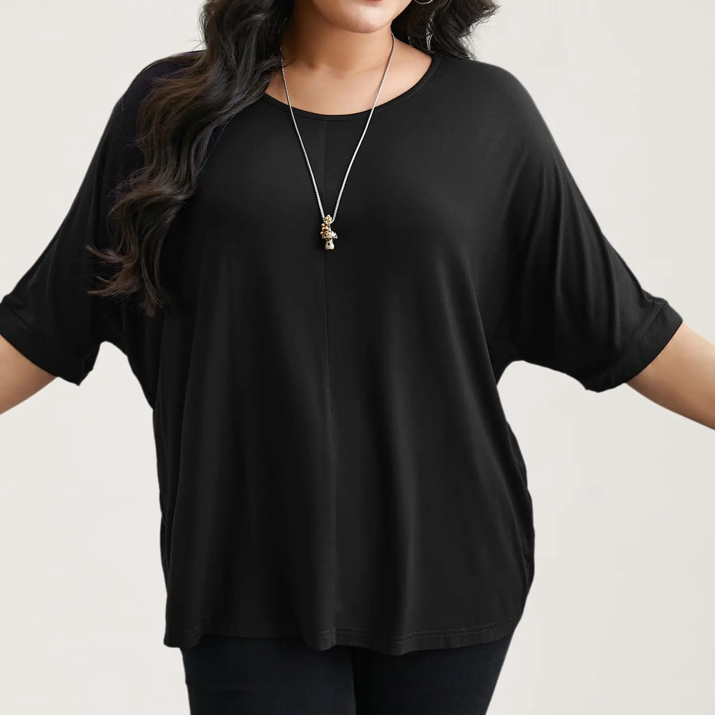 BLOOMCHIC Women's Plus Size Minimalist T-Shirts,  Garment Trendy Tops Casual Loose-Fit High-Stretch Sleeves Supersoft Round Neck Plain Style [M-6X] 2026 Summer Vibes Basic Tshirt Swimweek,summeroutfits,Summer wins,Deals for you days,