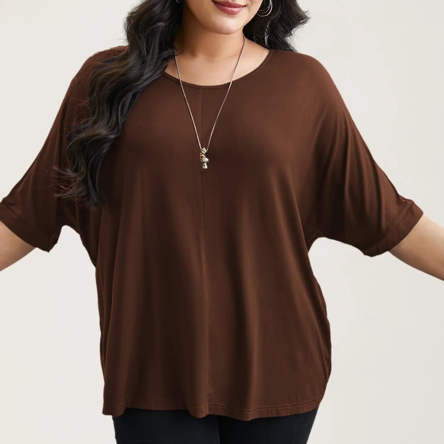 BLOOMCHIC Women's Plus Size Minimalist T-Shirts,  Garment Trendy Tops Casual Loose-Fit High-Stretch Sleeves Supersoft Round Neck Plain Style [M-6X] 2026 Summer Vibes Basic Tshirt Swimweek,summeroutfits,Summer wins,Deals for you days,