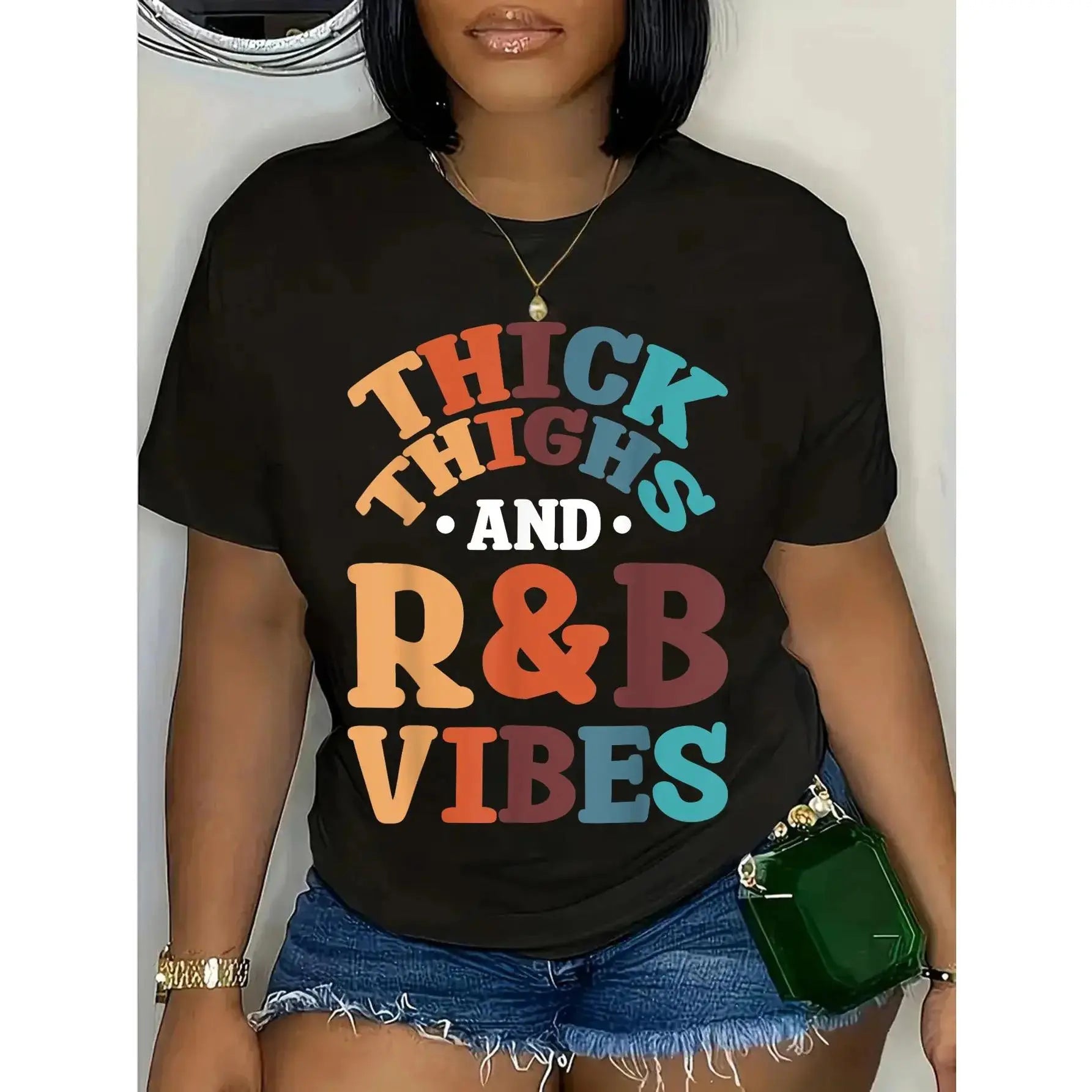 100% Cotton Unisex Thick Thighs R&B Vibes T-Shirt 90's R&B Girl RnB R And B Body PositivityUnisex Crew neck T-shirt for Men And Women,All-Season Comfort,Heavyweight 100% Cotton