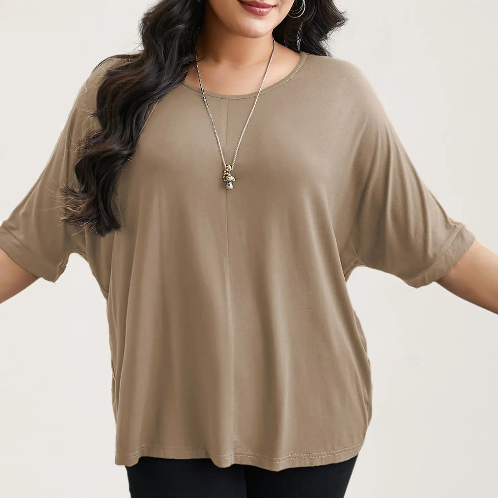 BLOOMCHIC Women's Plus Size Minimalist T-Shirts,  Garment Trendy Tops Casual Loose-Fit High-Stretch Sleeves Supersoft Round Neck Plain Style [M-6X] 2026 Summer Vibes Basic Tshirt Swimweek,summeroutfits,Summer wins,Deals for you days,
